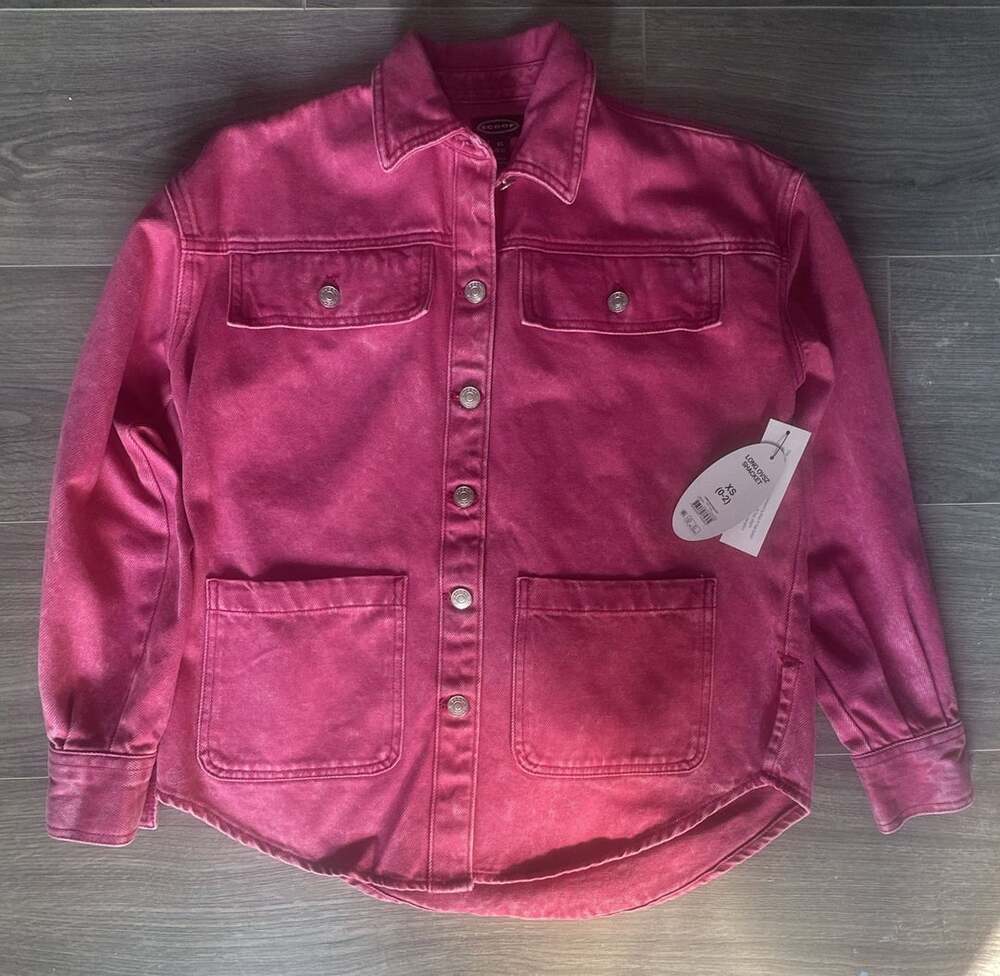 Scoop Women's Oversized Acid Wash Denim Shacket in Rose Pink